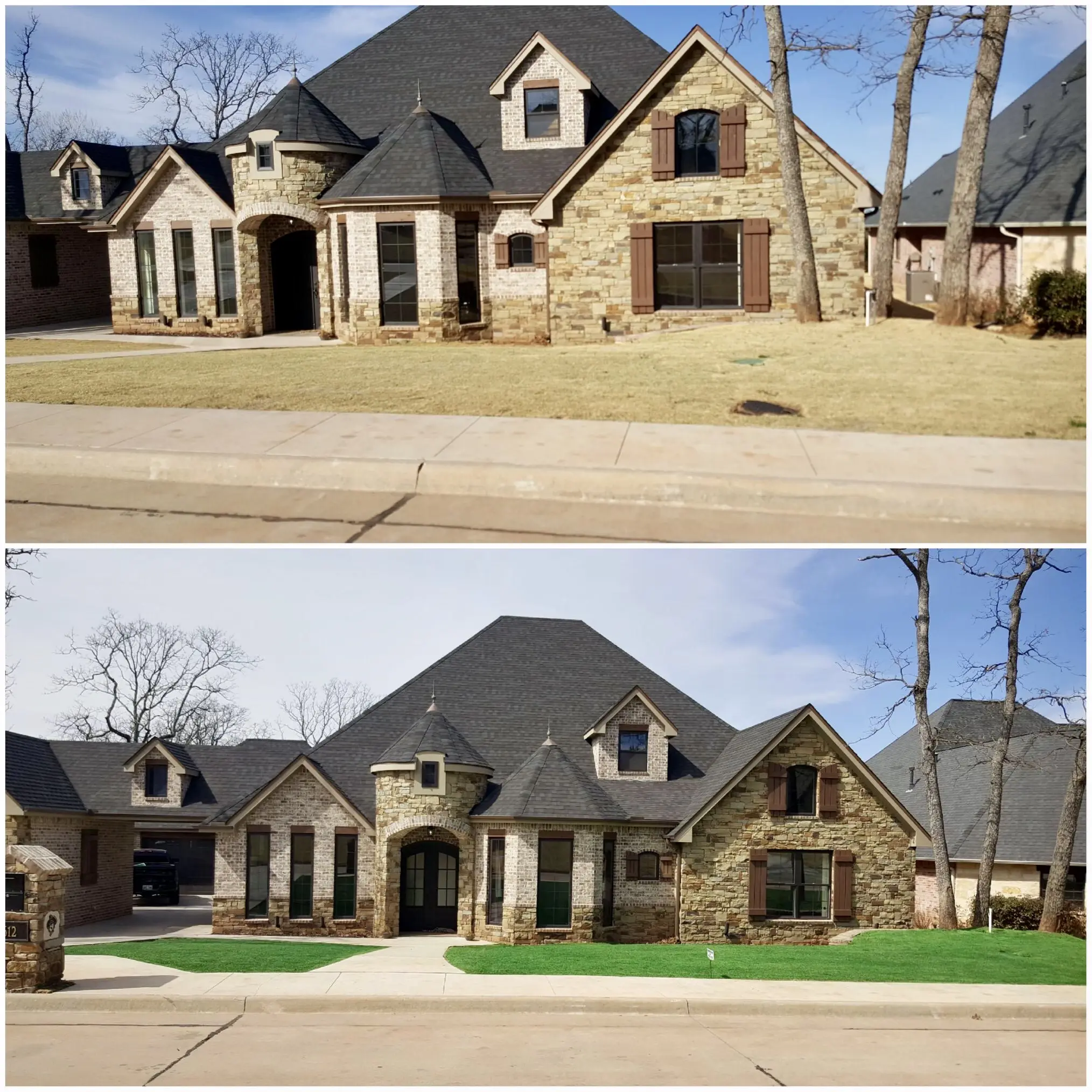 Casa con césped restaurado